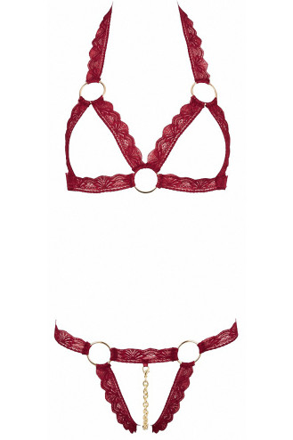 Ensemble string ouvert et seins nus bordeaux - Cottelli Lingerie