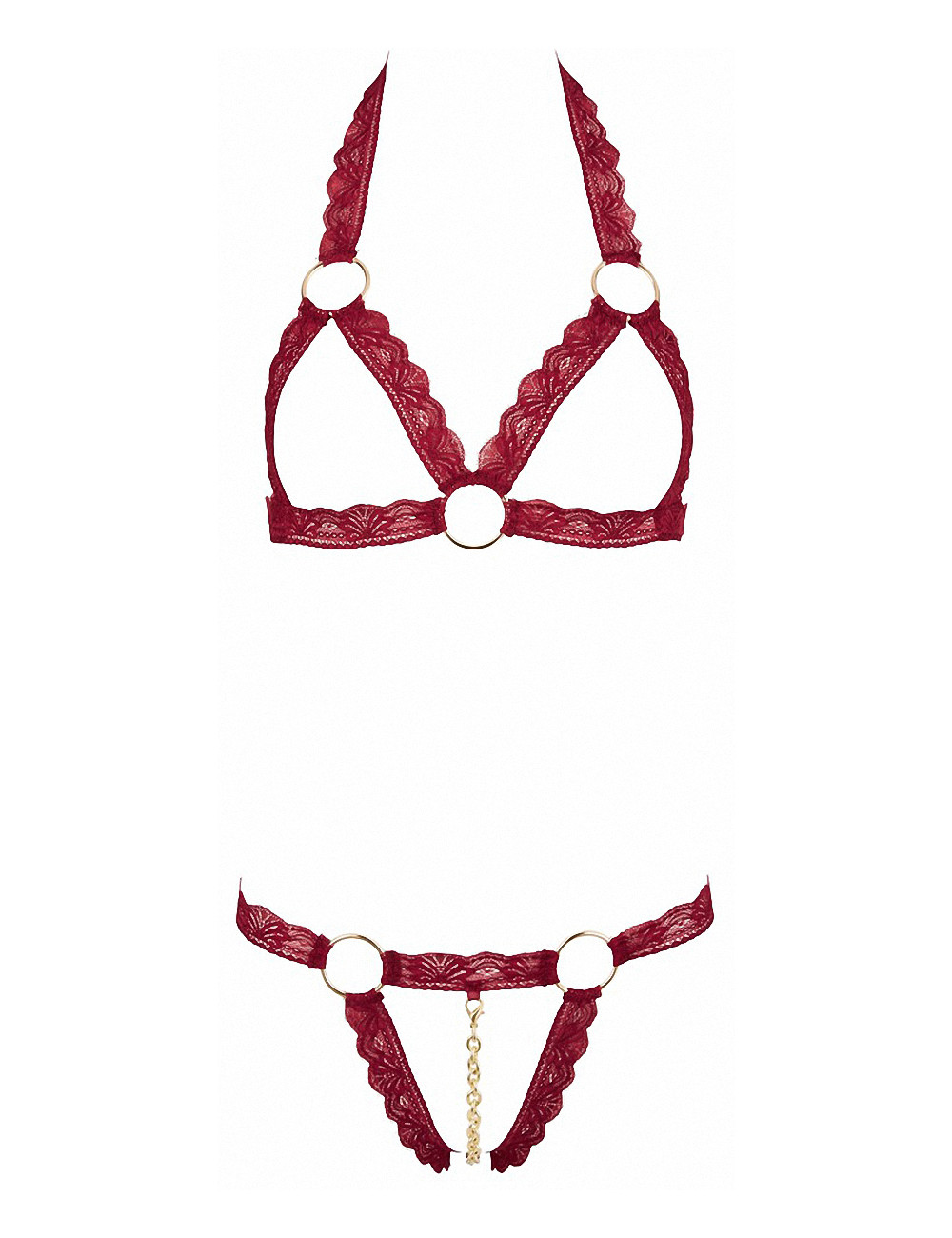 Ensemble string ouvert et seins nus bordeaux - Cottelli Lingerie