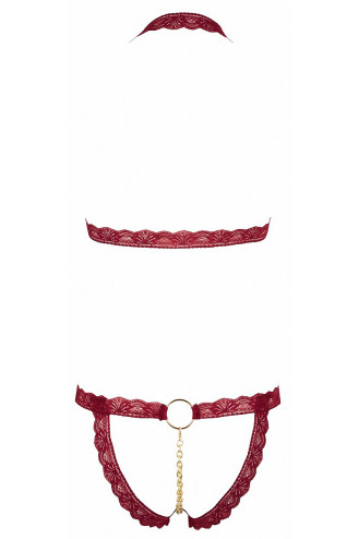 Ensemble string ouvert et seins nus bordeaux - Cottelli Lingerie