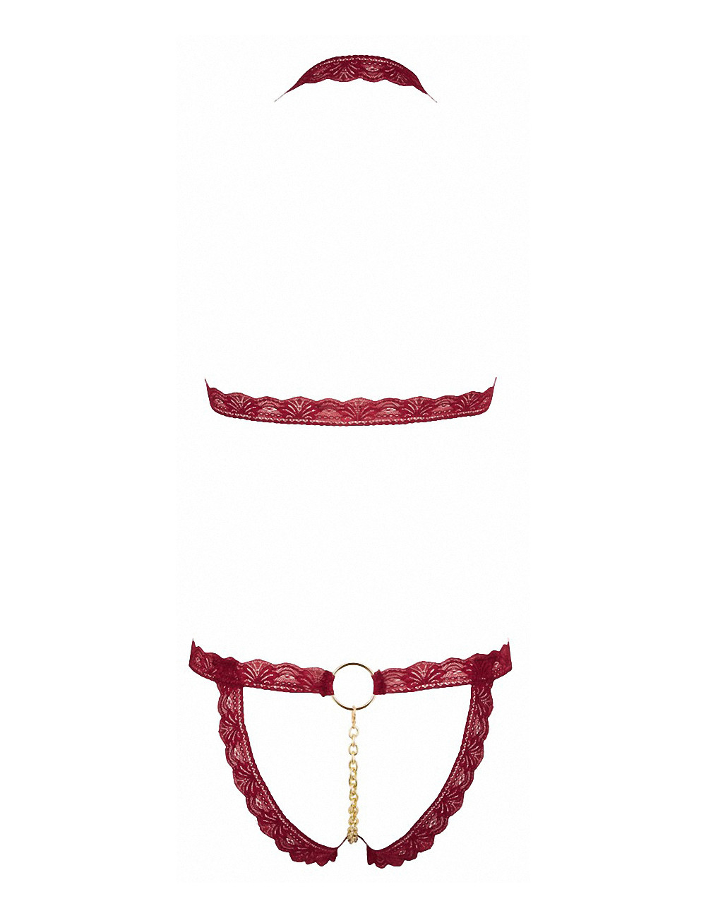 Ensemble string ouvert et seins nus bordeaux - Cottelli Lingerie