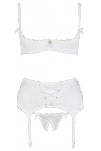 Ensemble lingerie 3 pièces ouvert blanc - Cottelli Lingerie