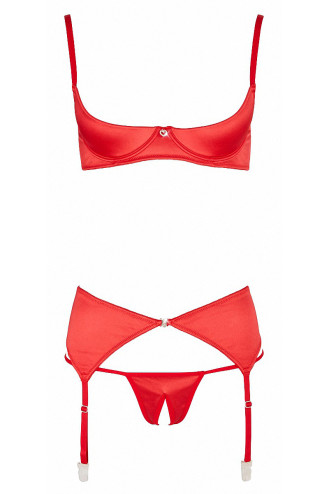 Ensemble lingerie 3 pièces ouvert rouge - Cottelli Lingerie