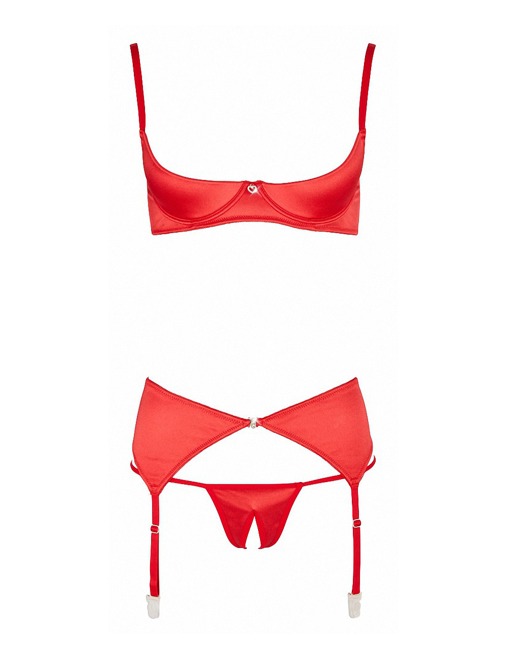 Ensemble lingerie 3 pièces ouvert rouge - Cottelli Lingerie