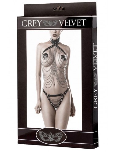 Lingerie SM cuir et chaînes 3 pièces - Grey Velvet