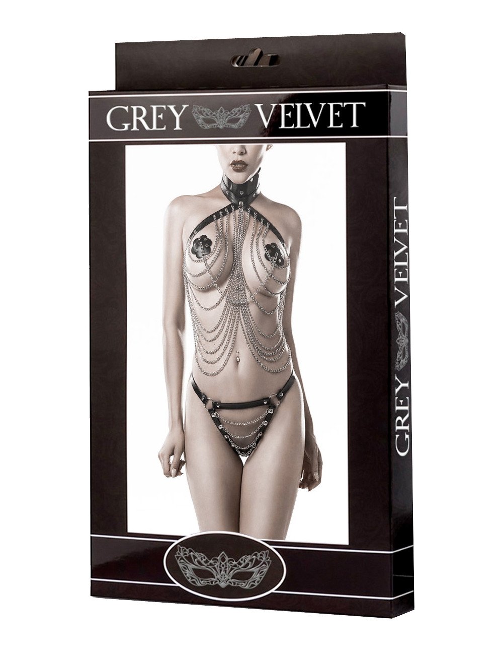 Lingerie SM cuir et chaînes 3 pièces - Grey Velvet