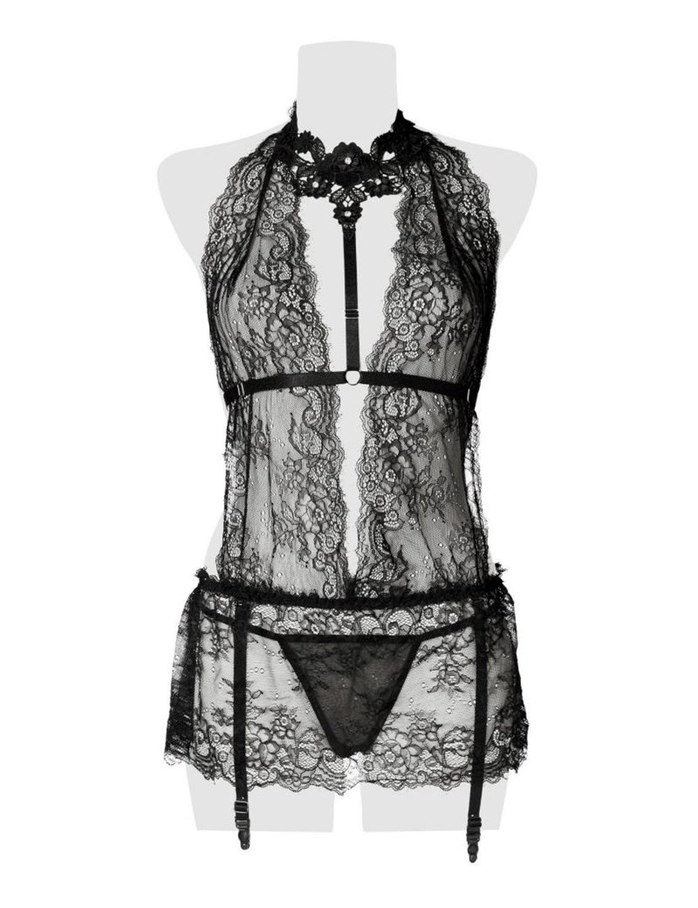 Set érotique robe dentelle, harnais et string - Grey Velvet