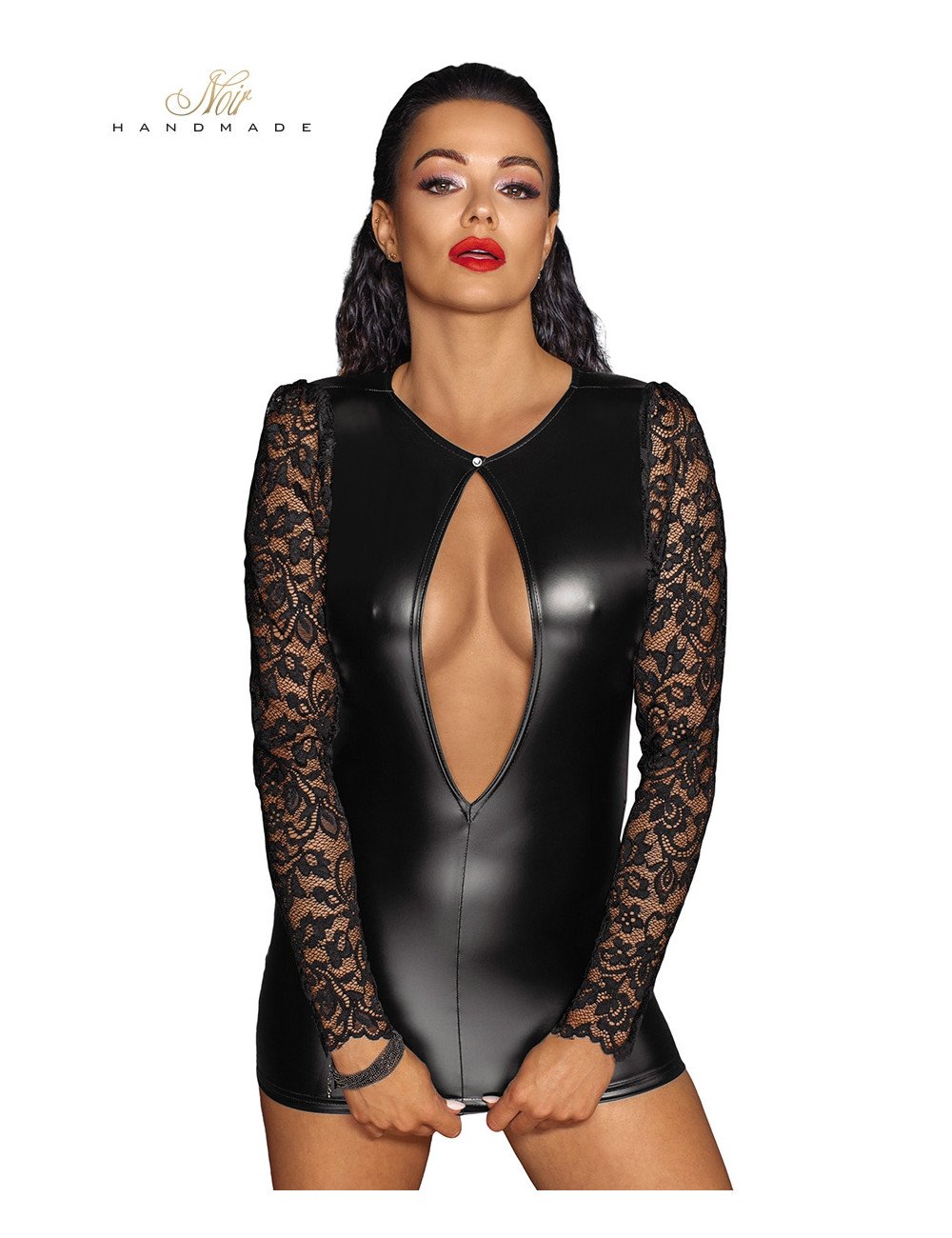 Mini robe wetlook et dentelle F253