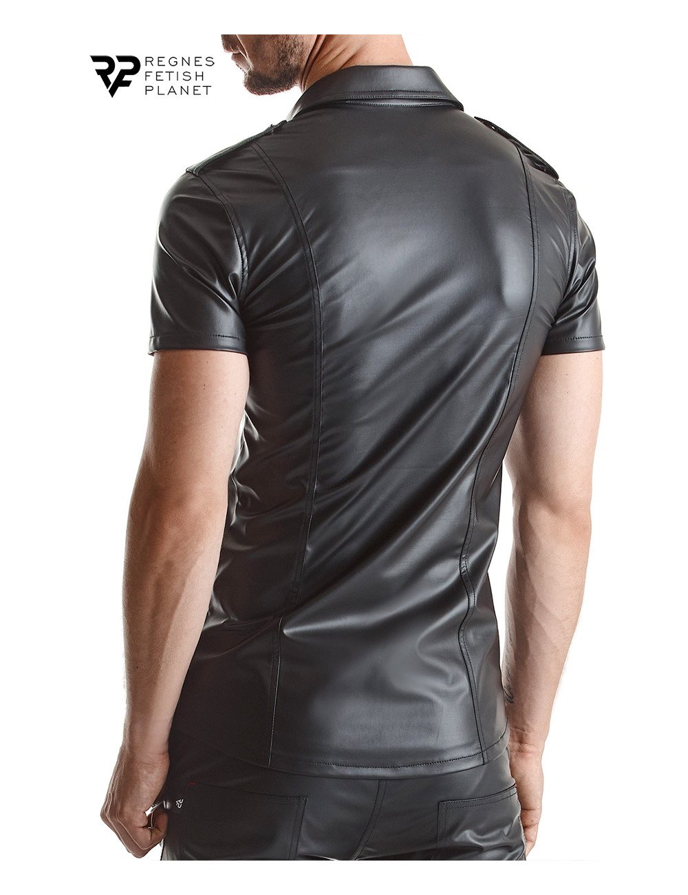 Chemise manches courtes wetlook noire Luca - Regnes