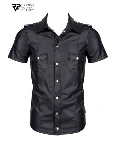 Chemise manches courtes wetlook noire Luca - Regnes