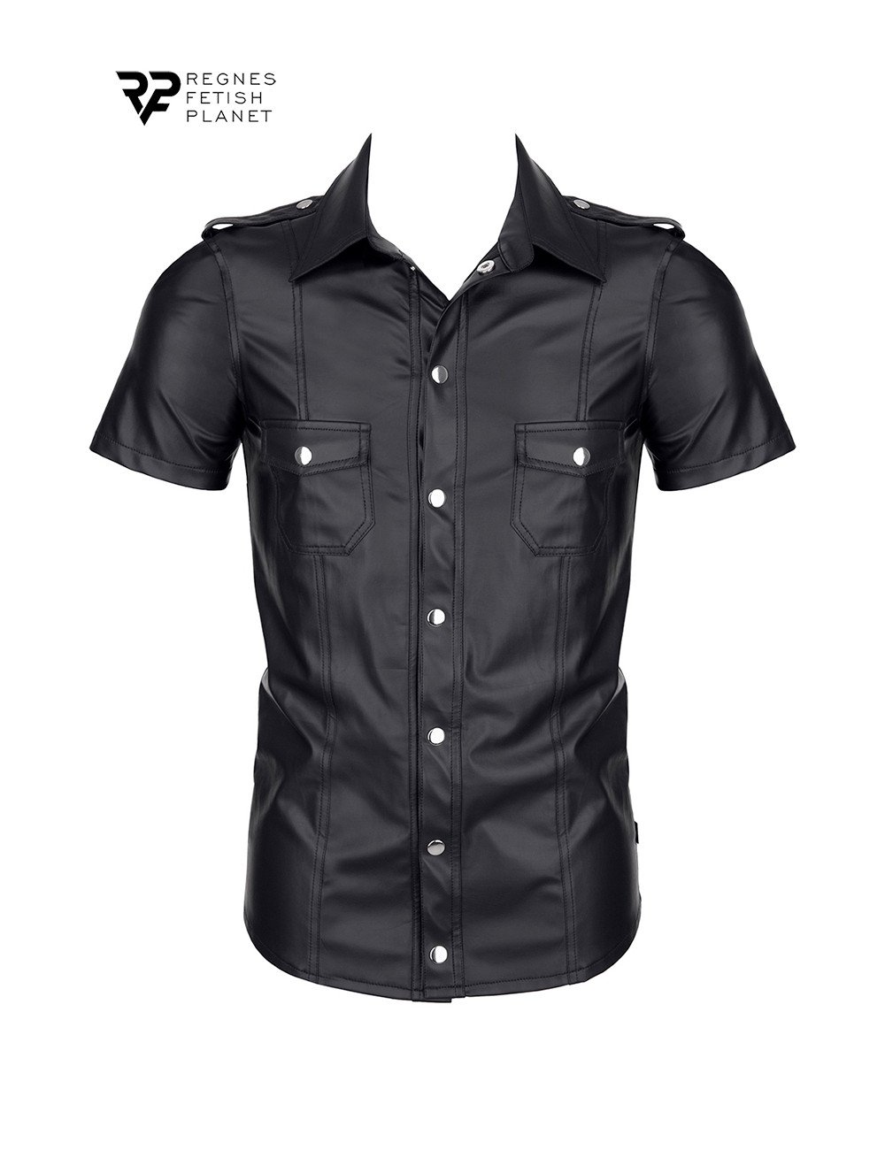 Chemise manches courtes wetlook noire Luca - Regnes